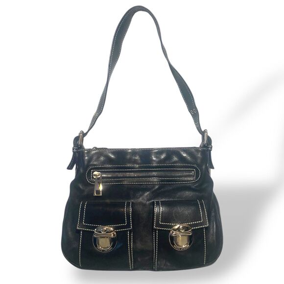 Vintage Mark Jacobs Black Genuine Leather Shoulder Hobo Bag Multi Pocket Purse - Picture 2 of 16